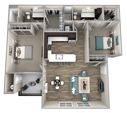 Floor plan for 2 beds, 2 baths, 1144 sqft